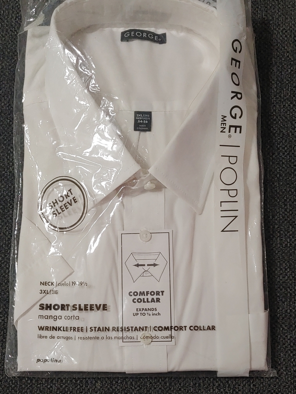 George Men’s White Poplin Short Sleeve Dress Shirt 3XL Chest 54-56 Neck 19-19.5